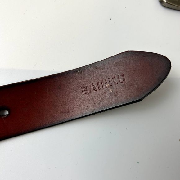 Baieku Womens Leather Belt Brown Red Size 50/125 Adjustable Solid Casual - Picture 2 of 11
